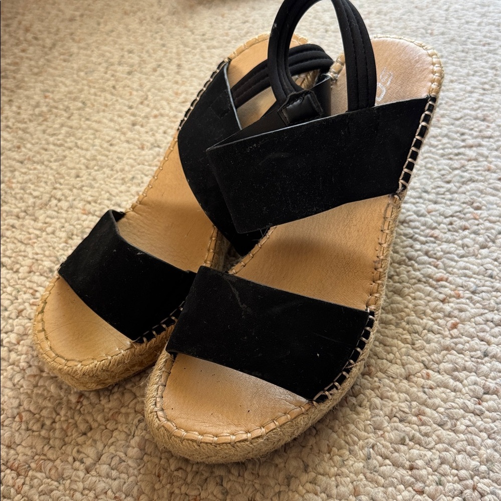Black Espadrille Wedge Sandals